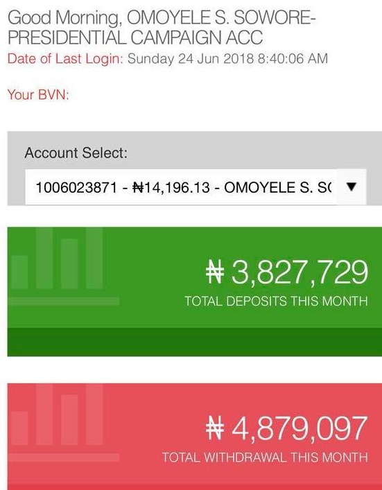 acct Omoyele Sowore Discloses Takeitback Movement Account Details and Balance