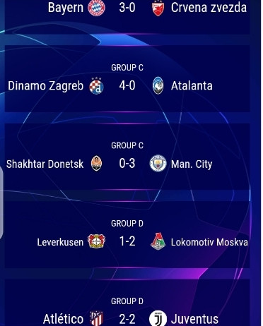 champions league results today matches